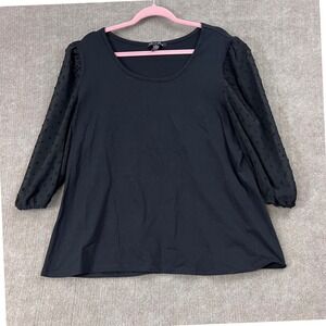 A Love Story Black 3/4 Sleeve Blouse Top with Sheer Dot Detail - Women's 2X